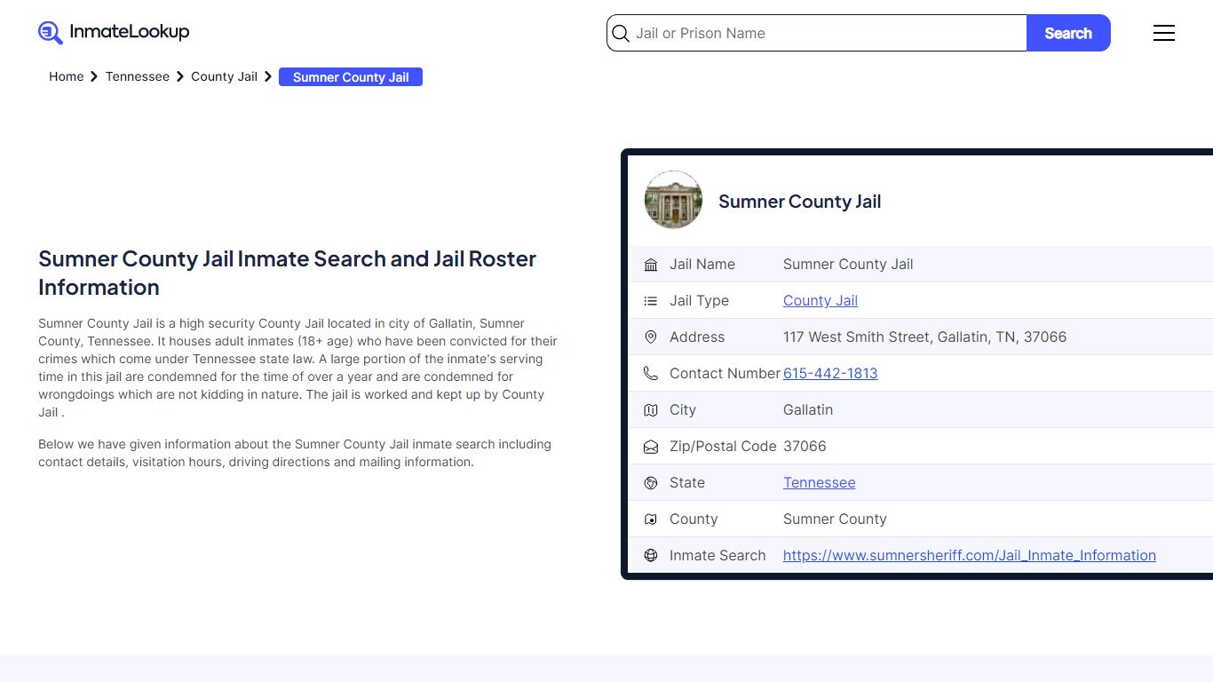 Sumner County Jail (TN) Inmate Search Tennessee - Inmate Lookup