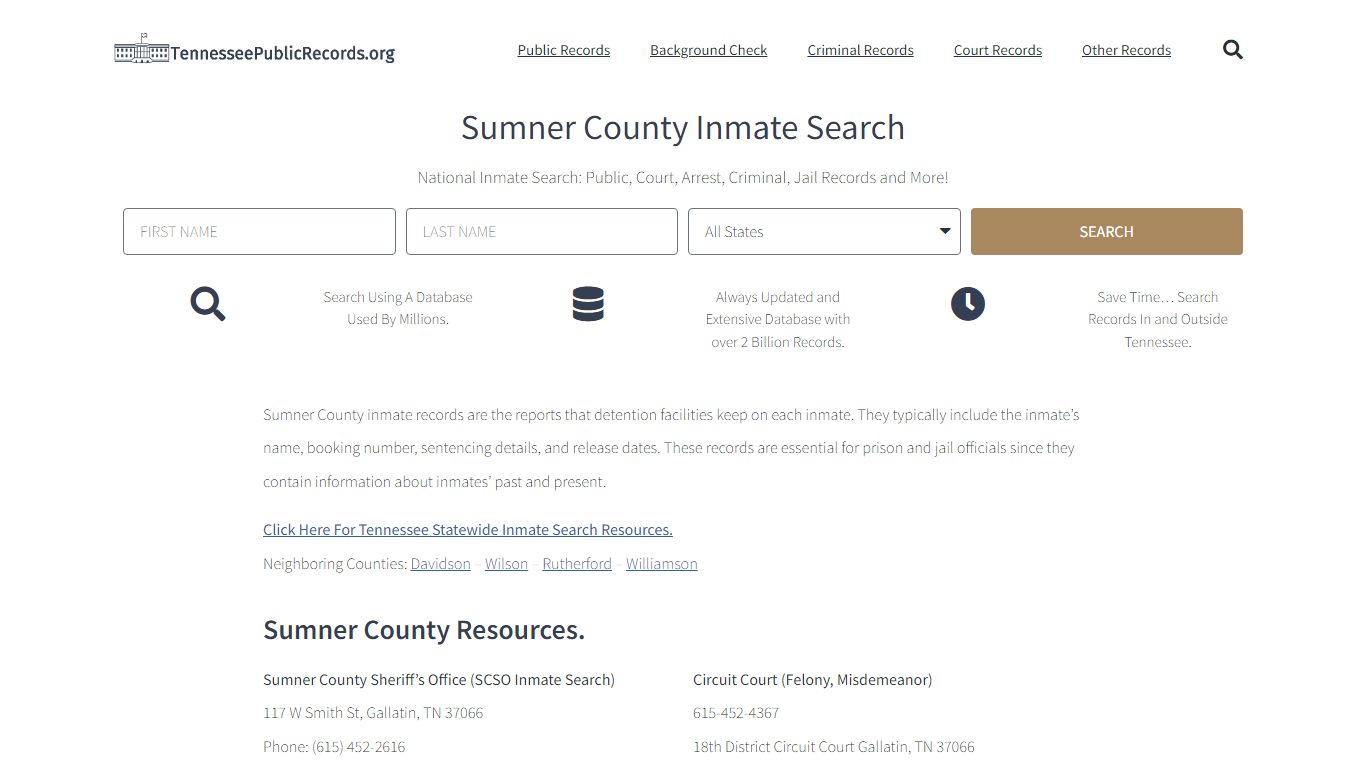 Sumner County Inmate Search - SCSO Current & Past Jail Records